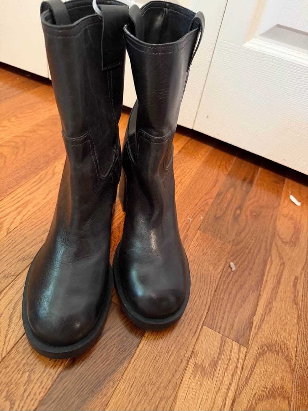 SCHUTZ Black Leather Ankle Boots with Block Heel